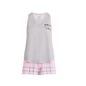 Cozy Grey and Pink Plaid Sleep Tank & Short Pajama Set